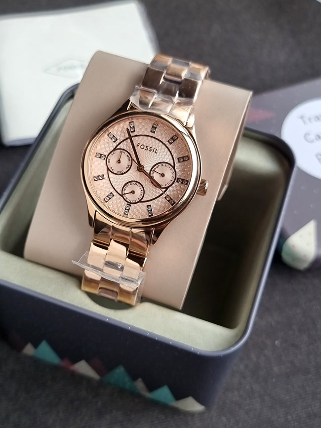 Fossil Bq1561 Womens Watch Rose Gold Casing Rose Gold Dial Quartz Watch Hover Image