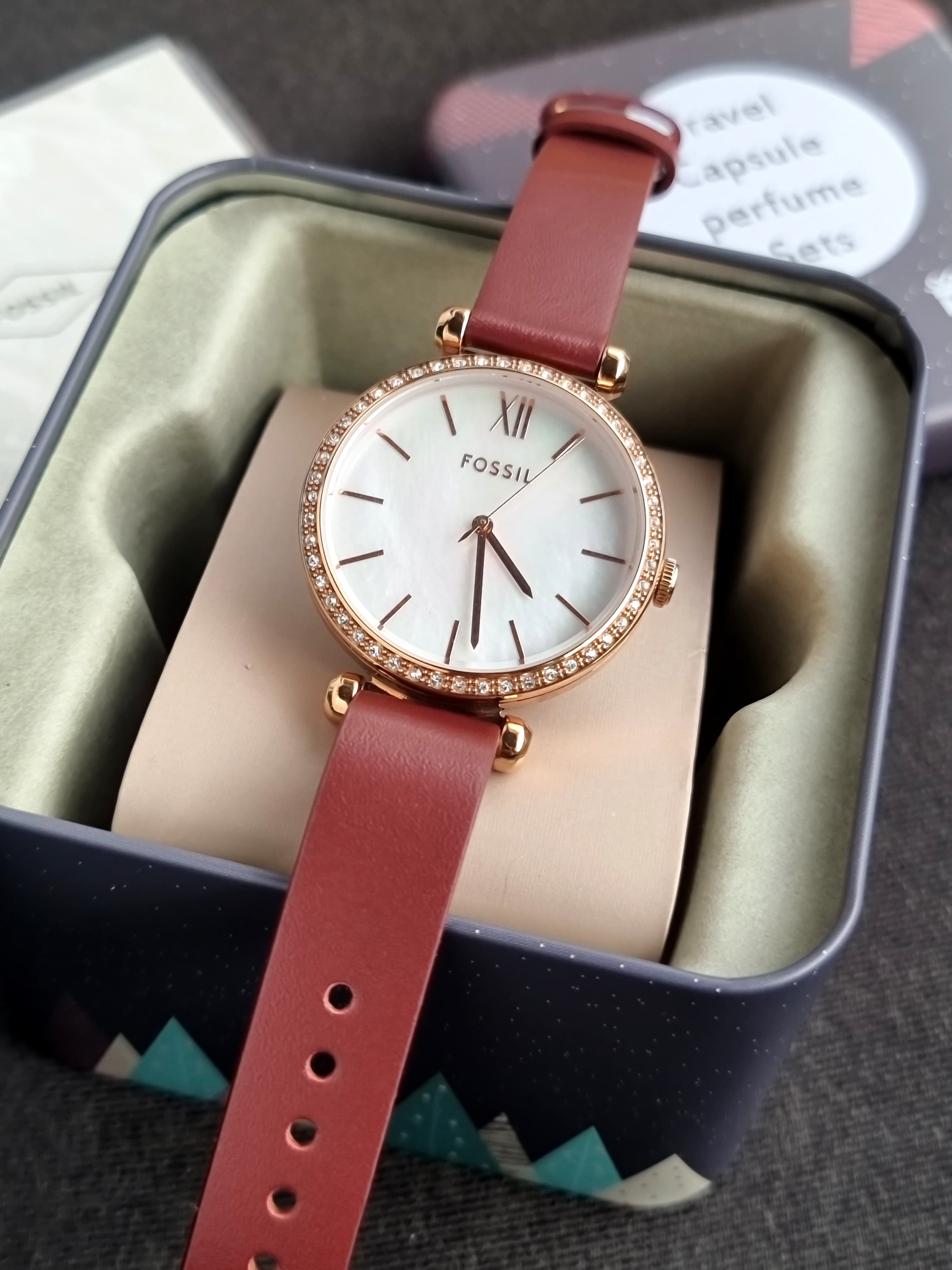 Fossil Tillie Three-Hand Maroon Leather Watch Bq3968