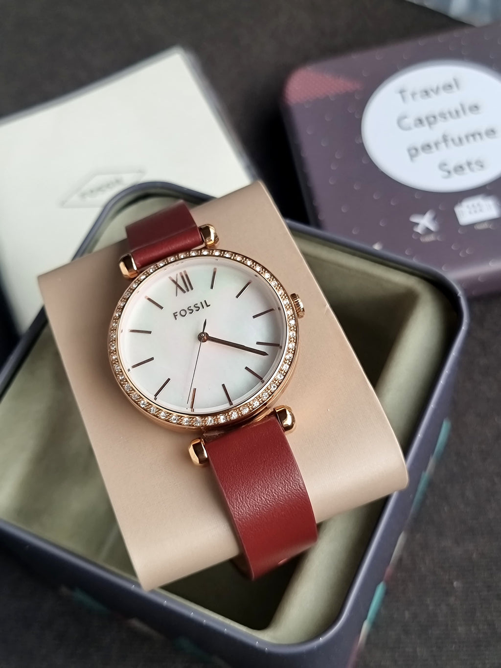 Fossil Tillie Three-Hand Maroon Leather Watch Bq3968