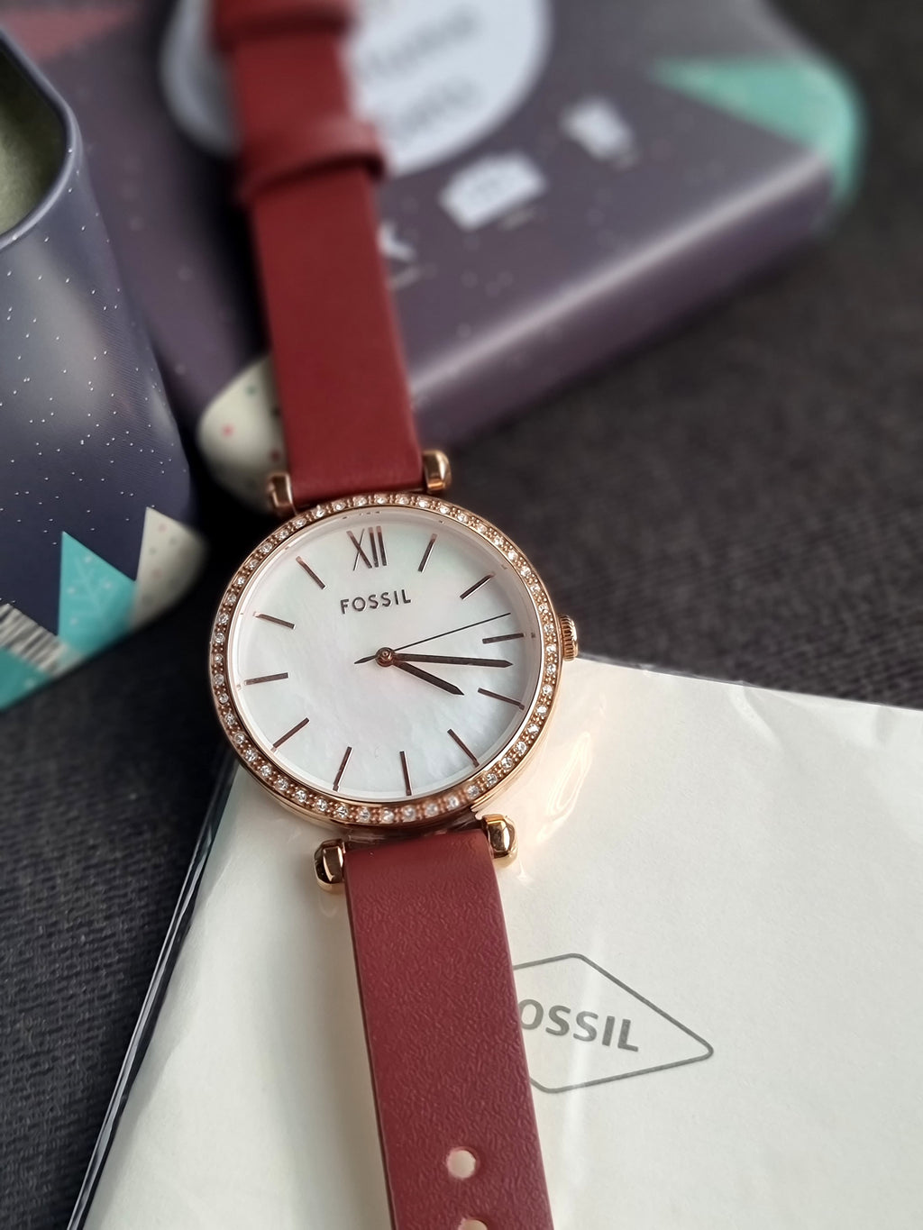 Fossil Tillie Three-Hand Maroon Leather Watch Bq3968