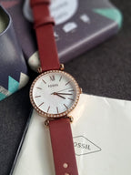 Fossil Tillie Three-Hand Maroon Leather Watch Bq3968