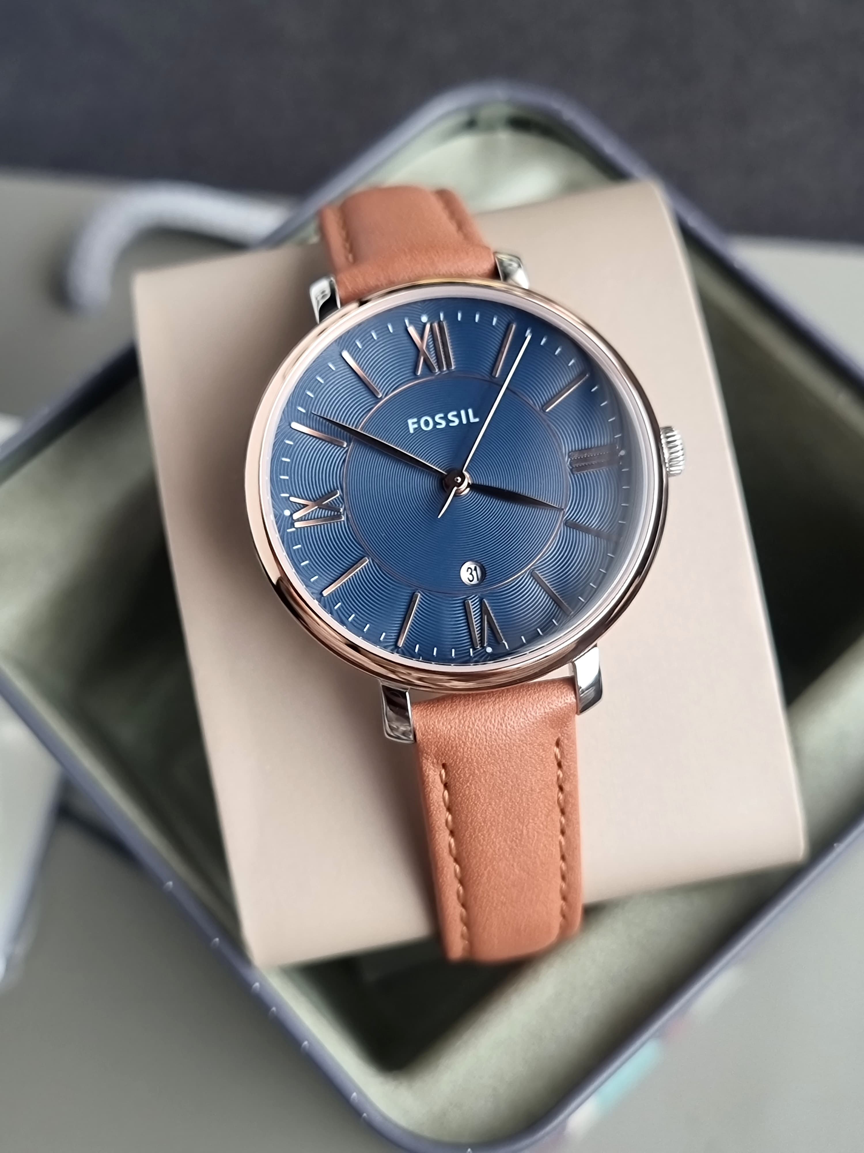 FOSSIL Jacqueline Blue Dial Ladies Leather Watch ES4274 – Pre