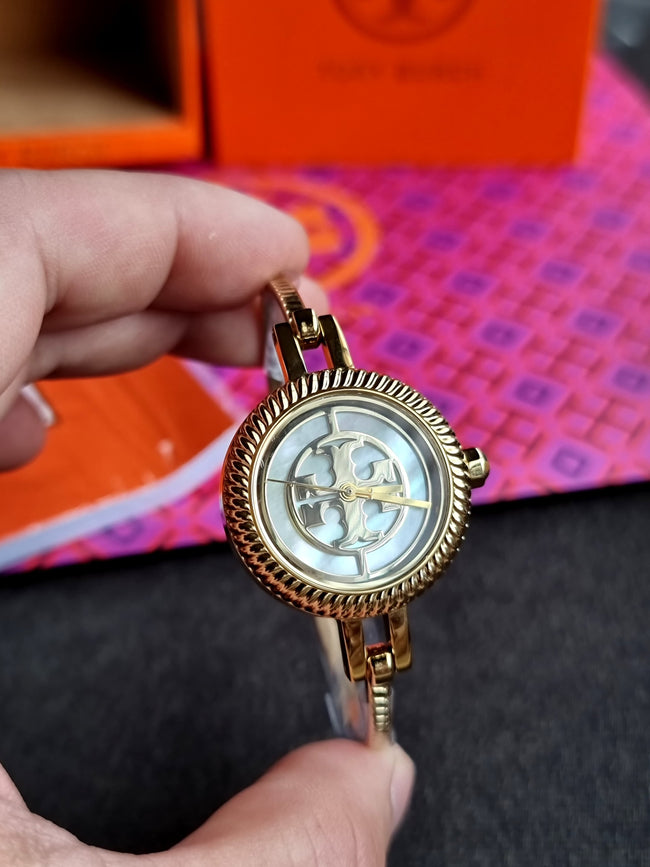 TORY BURCH TBW4029 Womens Reva Gold-Tone Stainless Steel Bangle Watch Main Image