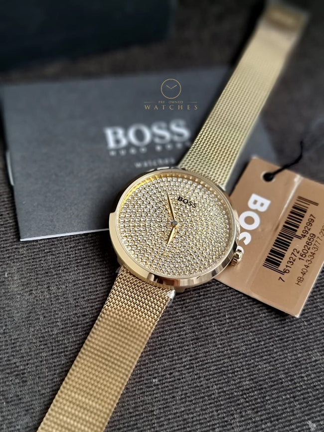 BOSS Analogue Quartz Watch for Women Praise Collection with Gold Colored Stainless Steel Mesh Bracelet - 1502659 Hover Image