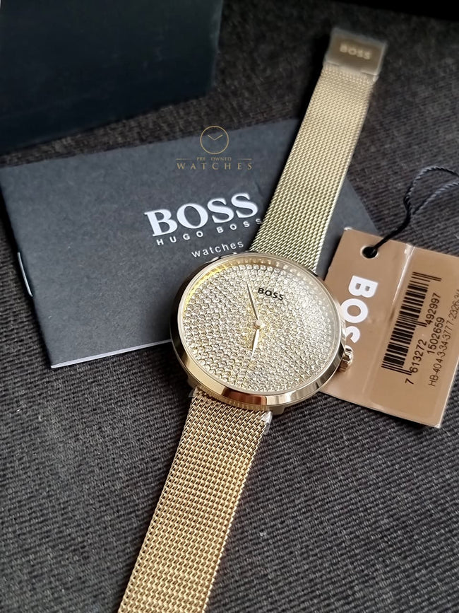 BOSS Analogue Quartz Watch for Women Praise Collection with Gold Colored Stainless Steel Mesh Bracelet - 1502659 Main Image
