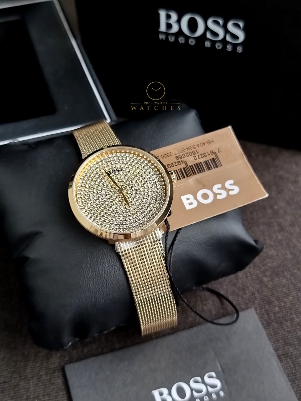 BOSS Analogue Quartz Watch for Women Praise Collection with Gold Colored Stainless Steel Mesh Bracelet - 1502659