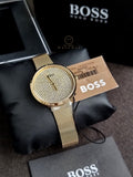 BOSS Analogue Quartz Watch for Women Praise Collection with Gold Colored Stainless Steel Mesh Bracelet - 1502659