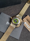 BOSS Analogue Quartz Watch for Women Praise Collection with Gold Colored Stainless Steel Mesh Bracelet - 1502659