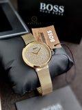 BOSS Analogue Quartz Watch for Women Praise Collection with Gold Colored Stainless Steel Mesh Bracelet - 1502659