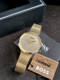 BOSS Analogue Quartz Watch for Women Praise Collection with Gold Colored Stainless Steel Mesh Bracelet - 1502659