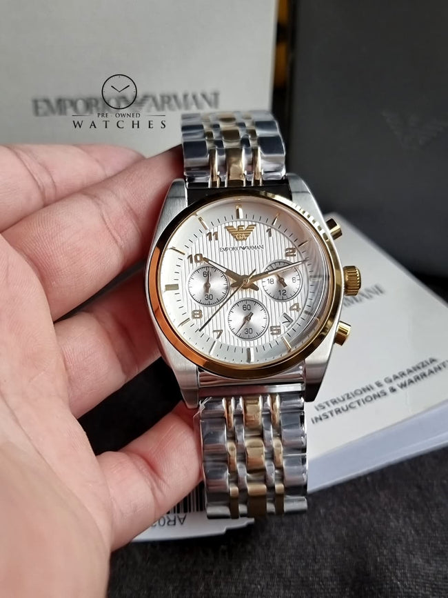 Emporio Armani Men’s Quartz Two-tone Stainless Steel Silver Dial 43mm Watch ARO396 Hover Image