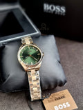 BOSS Sage  Green Round Dial Women's Analog Watch|Ionic Plated Thin Gold Steel Material|Gold Color Band - 1502729
