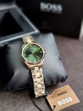 BOSS Sage  Green Round Dial Women's Analog Watch|Ionic Plated Thin Gold Steel Material|Gold Color Band - 1502729