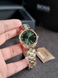 BOSS Sage  Green Round Dial Women's Analog Watch|Ionic Plated Thin Gold Steel Material|Gold Color Band - 1502729