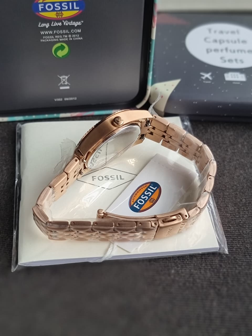 Fossil Scarlette Three-Hand Date Rose Gold-Tone Stainless Steel Watch Es5324