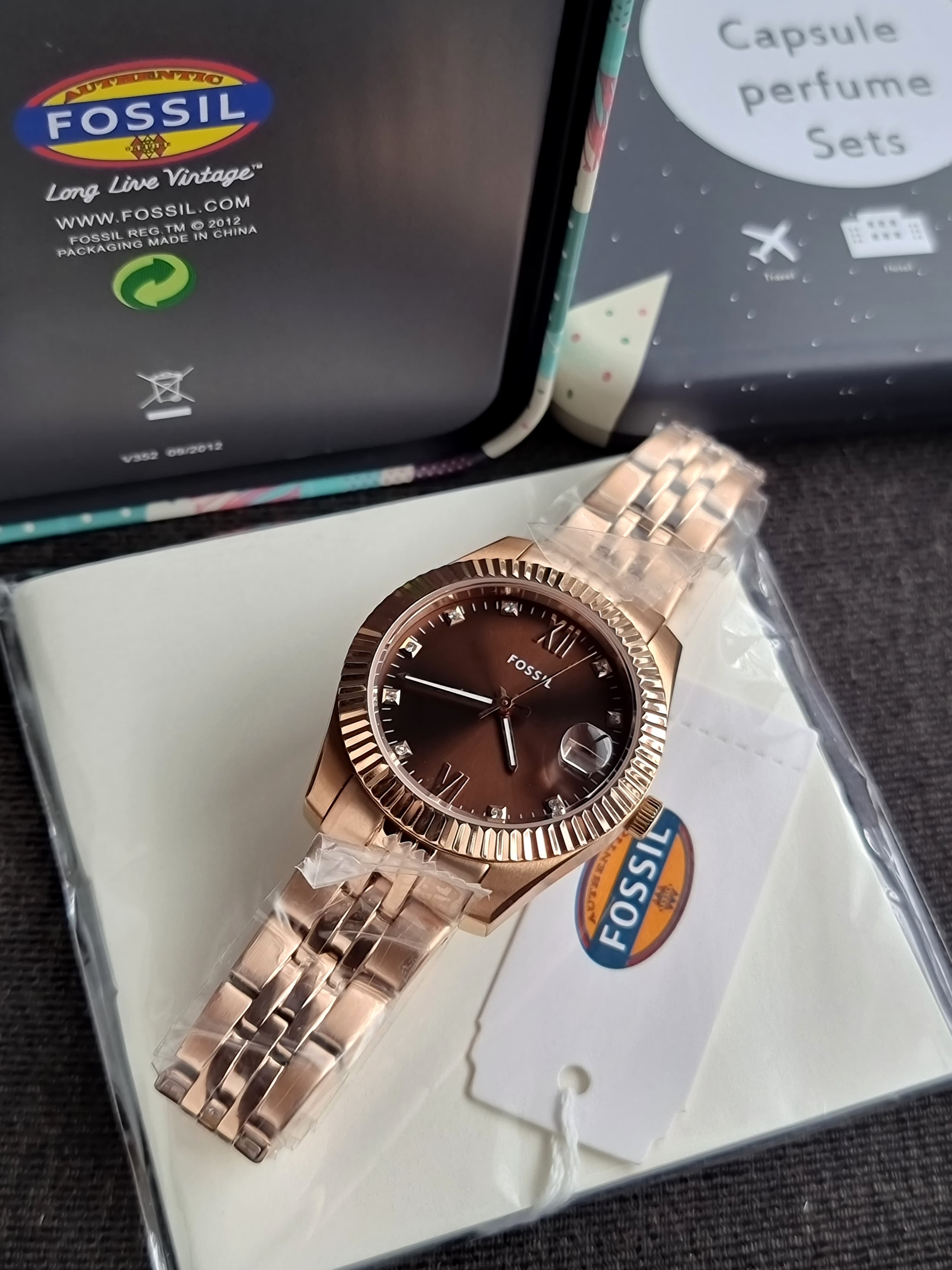 Fossil Scarlette Three-Hand Date Rose Gold-Tone Stainless Steel Watch Es5324