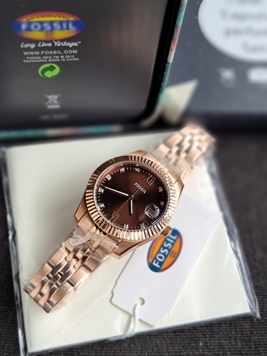 Fossil Scarlette Three-Hand Date Rose Gold-Tone Stainless Steel Watch Es5324
