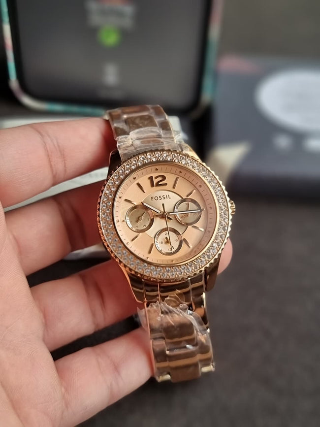 Fossil Stella Rose Gold Stainless Steel Rose Gold Dial Quartz Watch for Ladies - ES3590 Hover Image