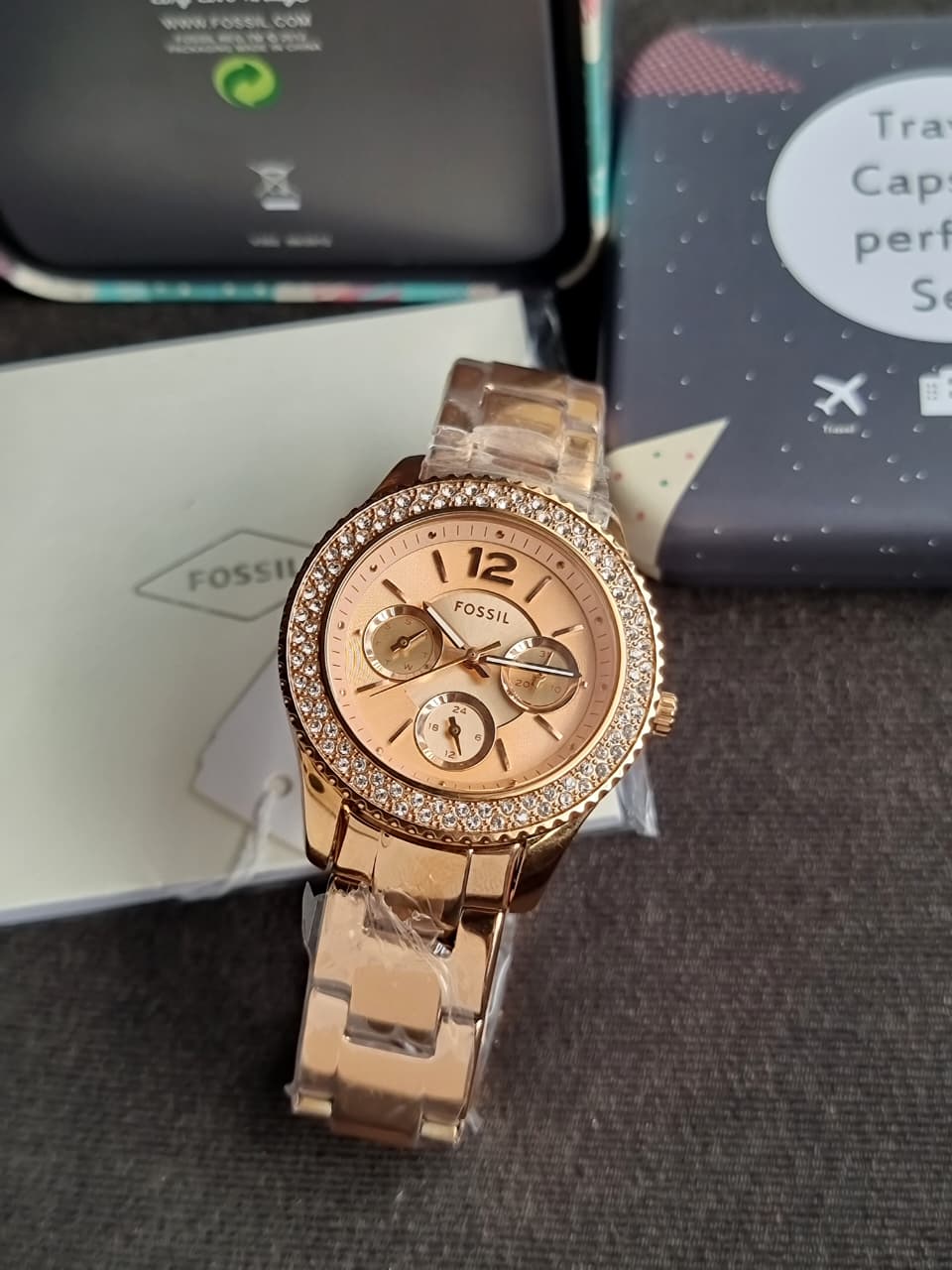 Fossil Stella Rose Gold Stainless Steel Rose Gold Dial Quartz Watch for Ladies - ES3590