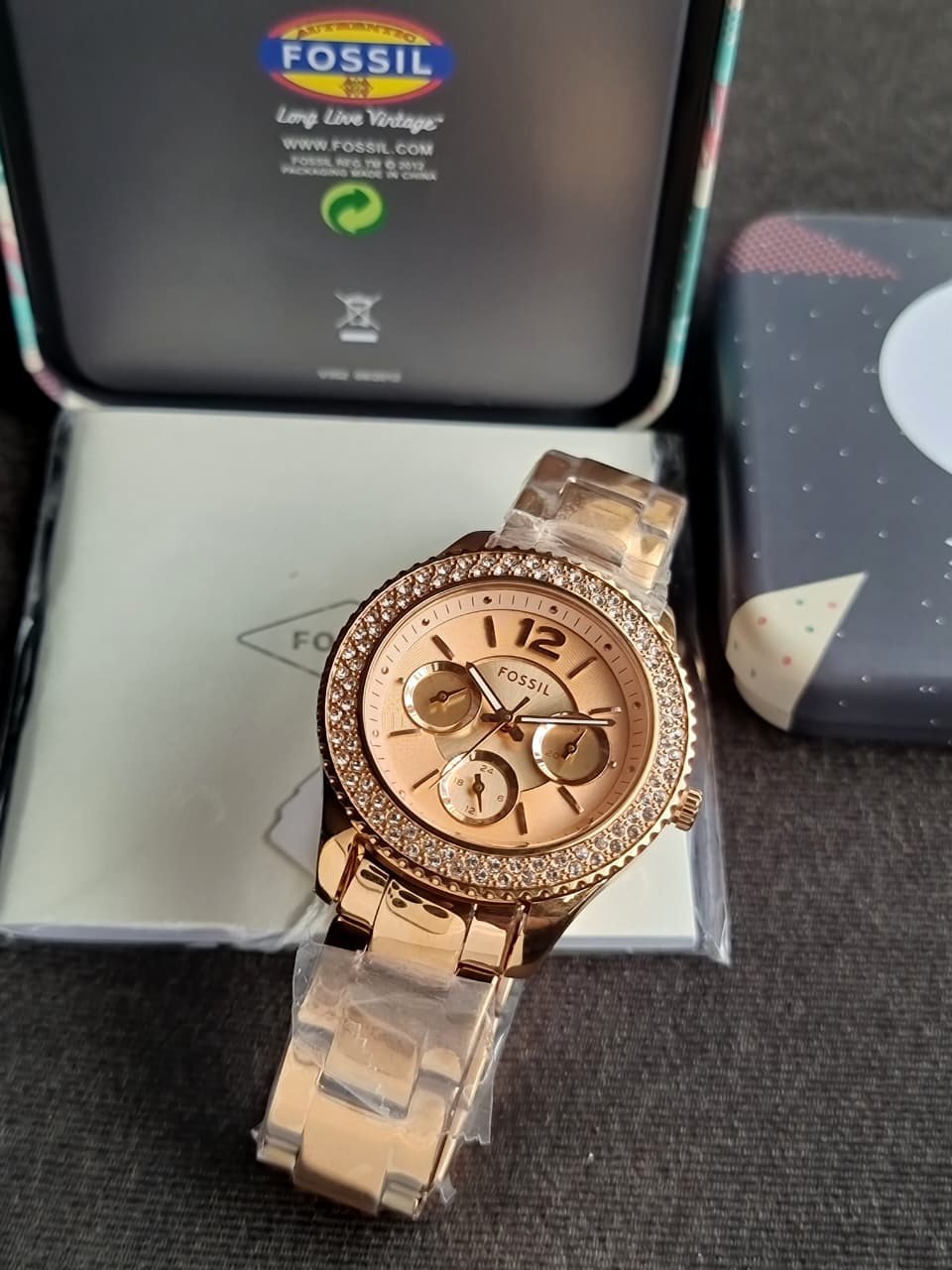 Fossil Stella Rose Gold Stainless Steel Rose Gold Dial Quartz Watch for Ladies - ES3590