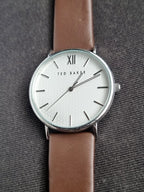 Ted Baker Men's 43 Mm Phylipa Gents, Silver/White/Brown, One Size, 43 mm Phylipa Gents