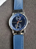 Ted Baker Brixam leather strap watch in navy and silver 40mm