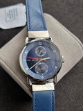 Ted Baker Brixam leather strap watch in navy and silver 40mm