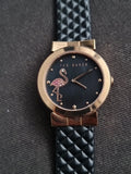 Ted baker Ladies Watch Black Leather Strap Black Dial Quartz Watch