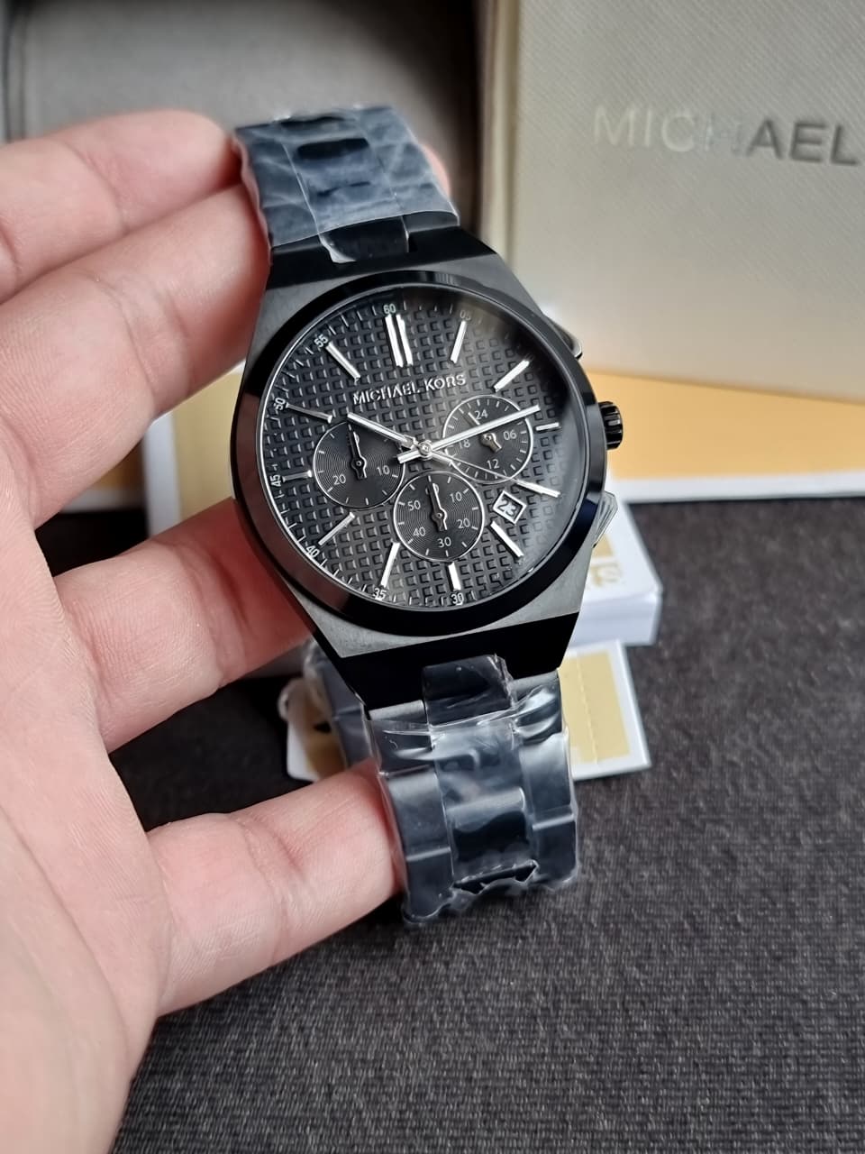 Michael Kors Lennox Chronograph Black Stainless Steel Men's Watch (Model: MK9146) (Without Tag )