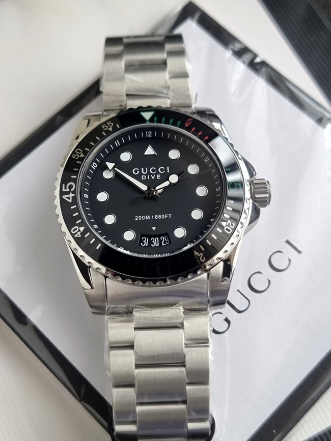 Gucci Men’s Swiss Made Quartz Stainless Steel Black Dial 45mm Watch YA136208 Hover Image