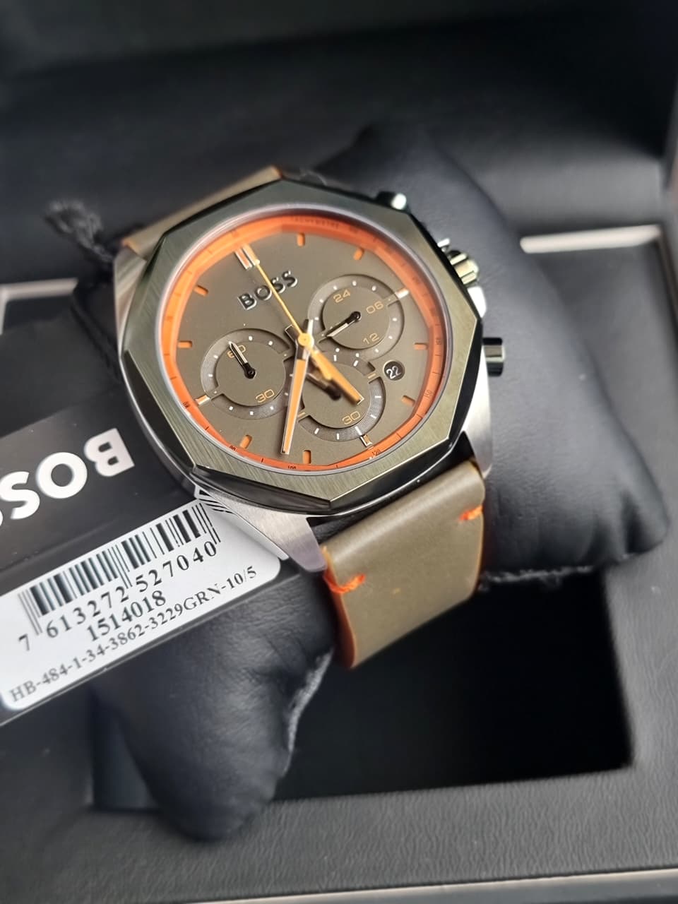 Hugo Boss Men’s Quartz Olive Green Leather Strap Olive Green Dial 45mm Watch 1514018