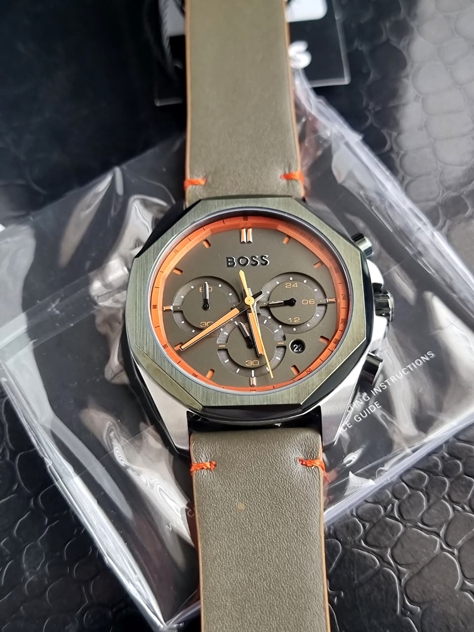 Hugo Boss Men’s Quartz Olive Green Leather Strap Olive Green Dial 45mm Watch 1514018