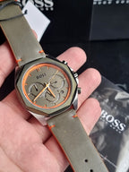 Hugo Boss Men’s Quartz Olive Green Leather Strap Olive Green Dial 45mm Watch 1514018