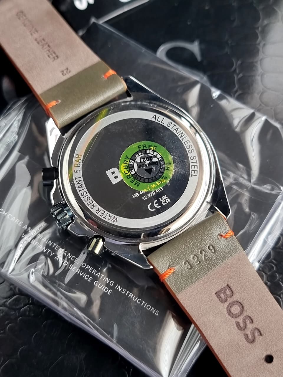 Hugo Boss Men’s Quartz Olive Green Leather Strap Olive Green Dial 45mm Watch 1514018