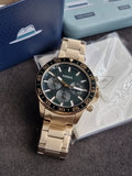 Fossil Bannon Multifunction Gold Stainless Steel Green Dial Chronograph Quartz Watch for Gents - BQ2493
