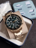 Fossil Bannon Multifunction Gold Stainless Steel Green Dial Chronograph Quartz Watch for Gents - BQ2493