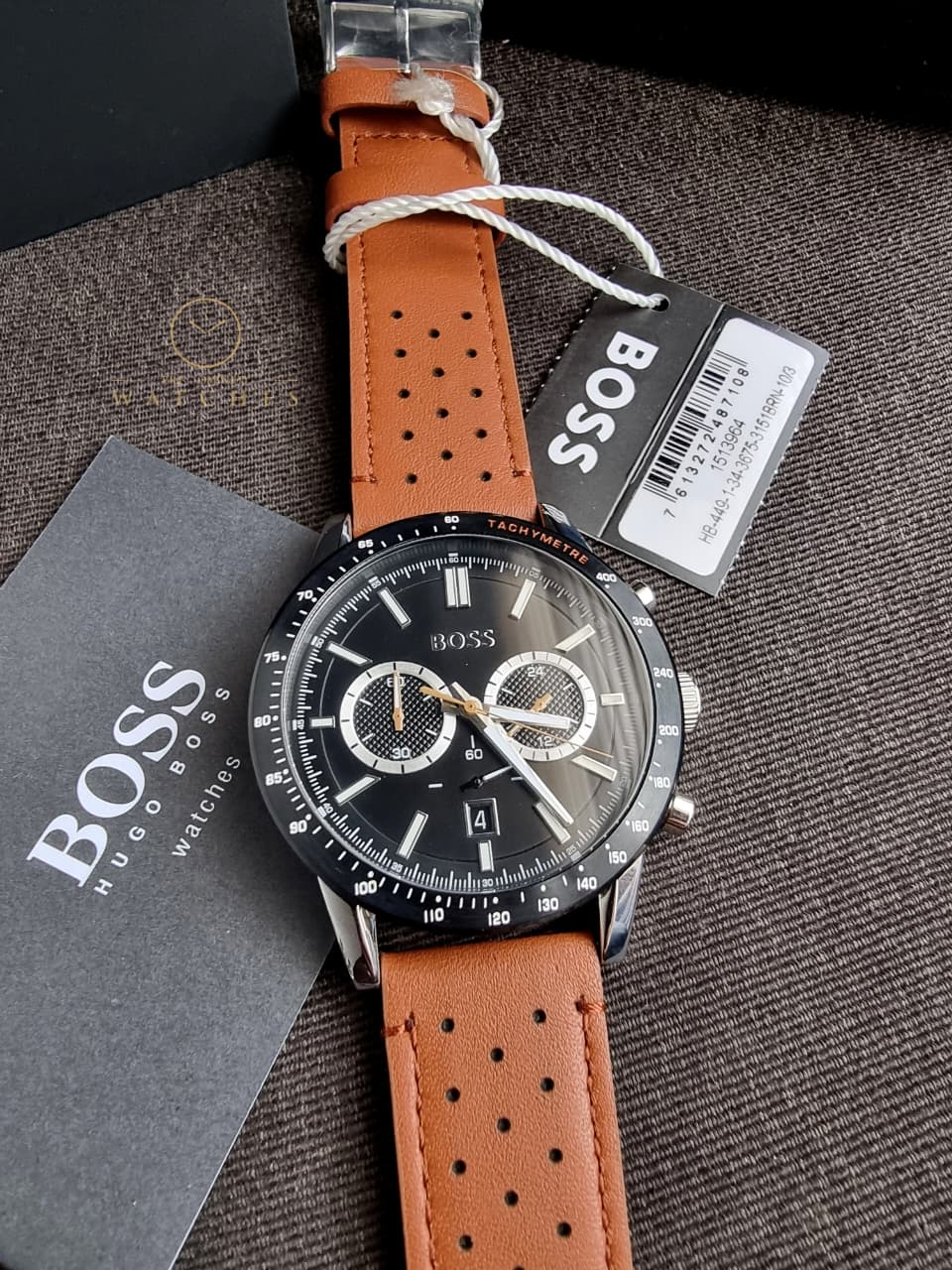 Hugo Boss Men's Chronograph Quartz Leather Strap Black Dial 44mm
