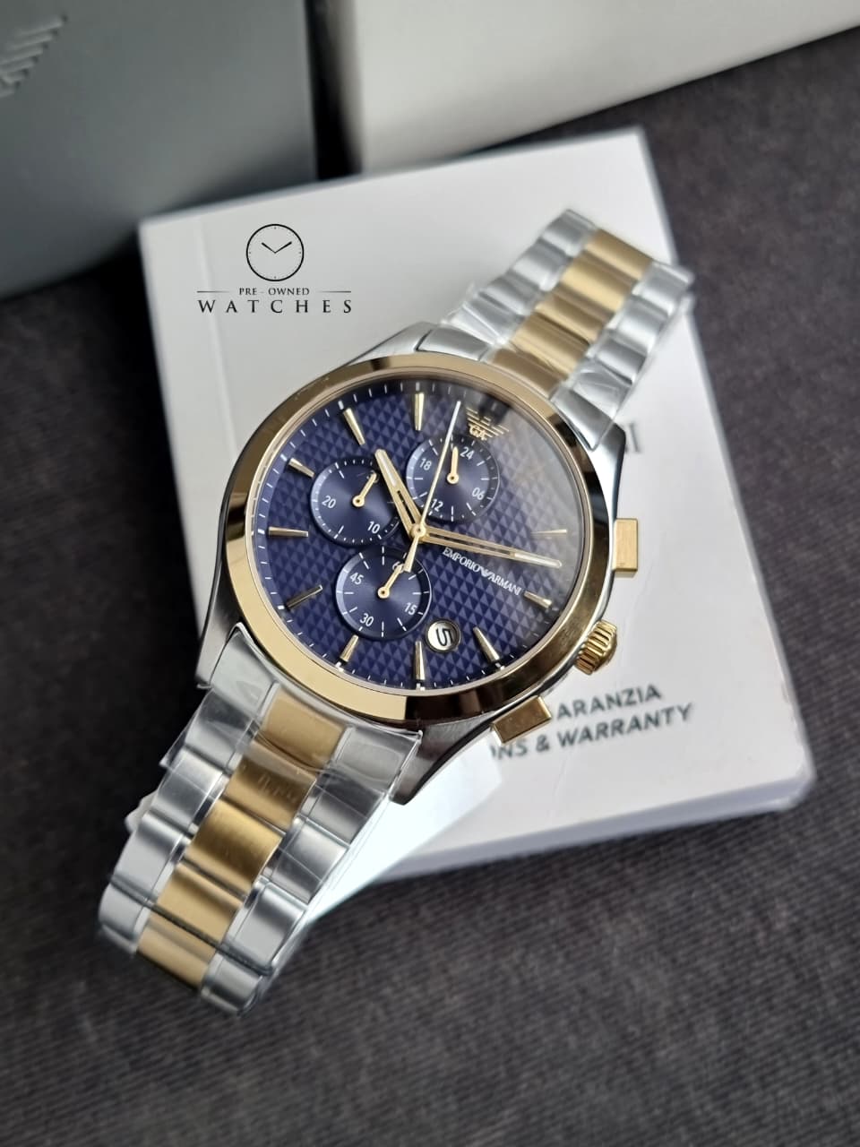 Emporio Armani Paolo Two-tone Stainless Steel Blue Dial Chronograph Quartz Watch for Gents - AR11579
