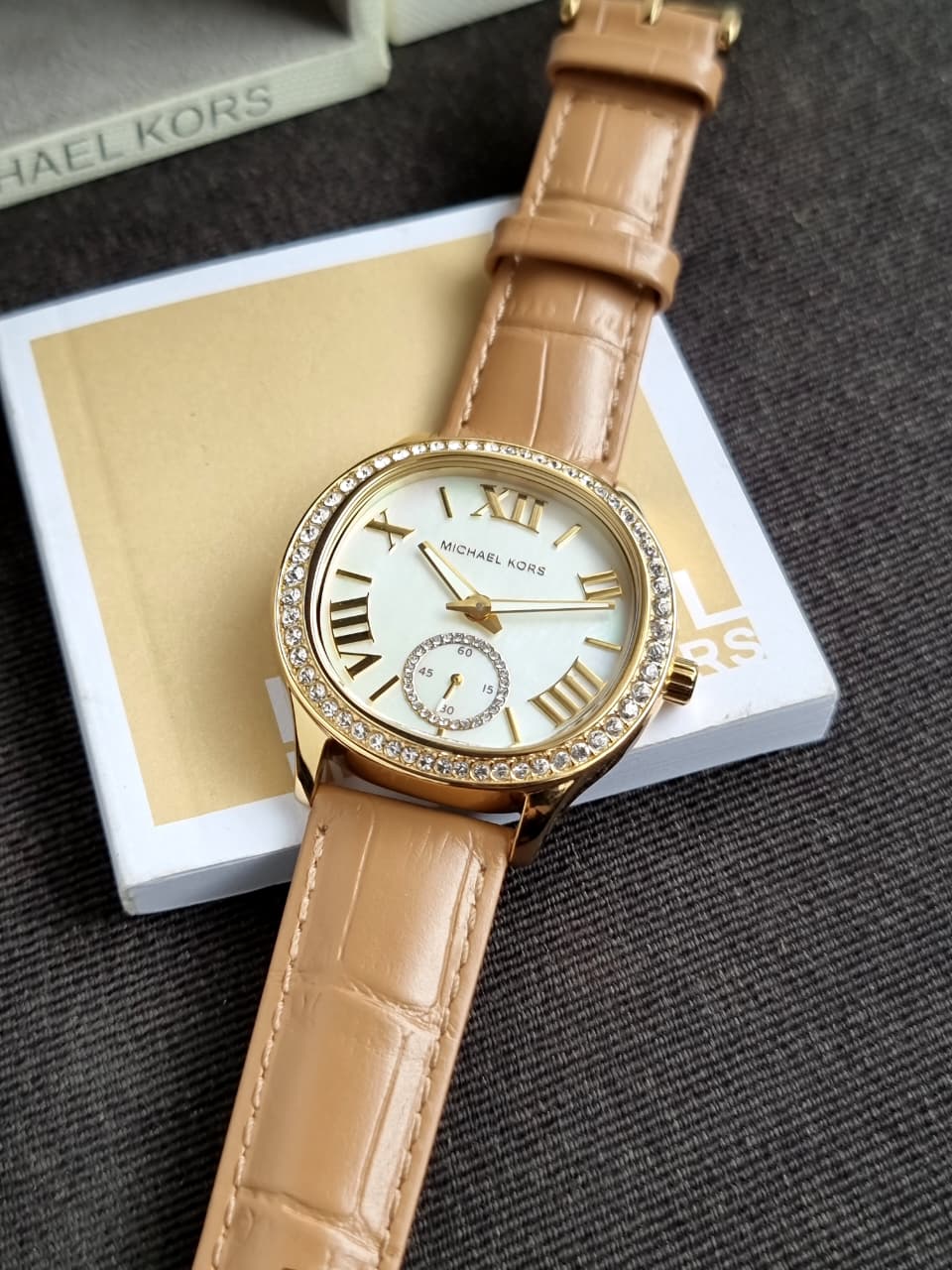 Michael Kors Sage Three-Hand Peanut Croco Embossed Leather Watch mk4819