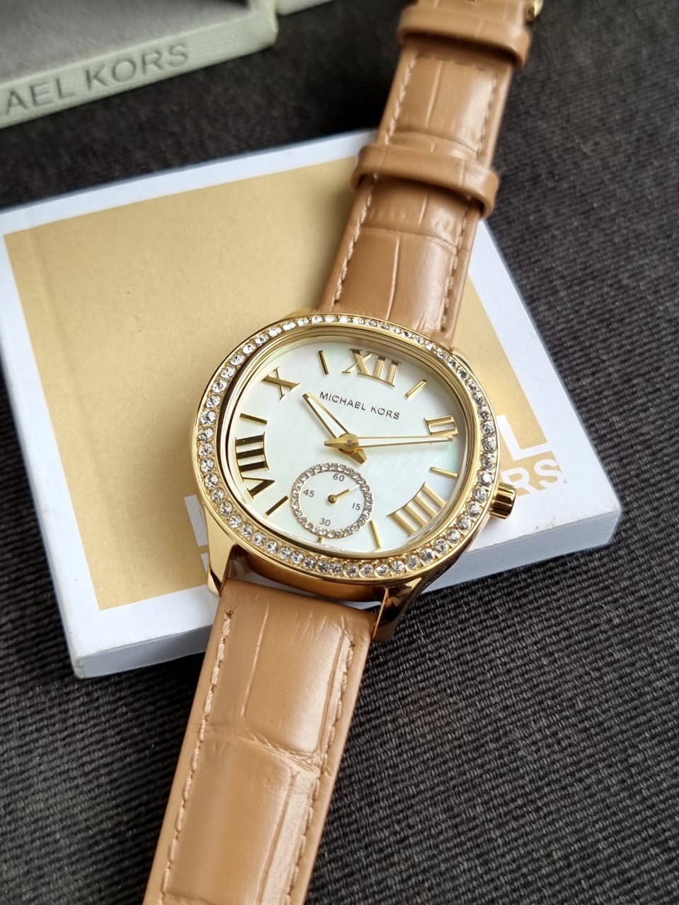 Michael Kors Sage Three-Hand Peanut Croco Embossed Leather Watch mk4819