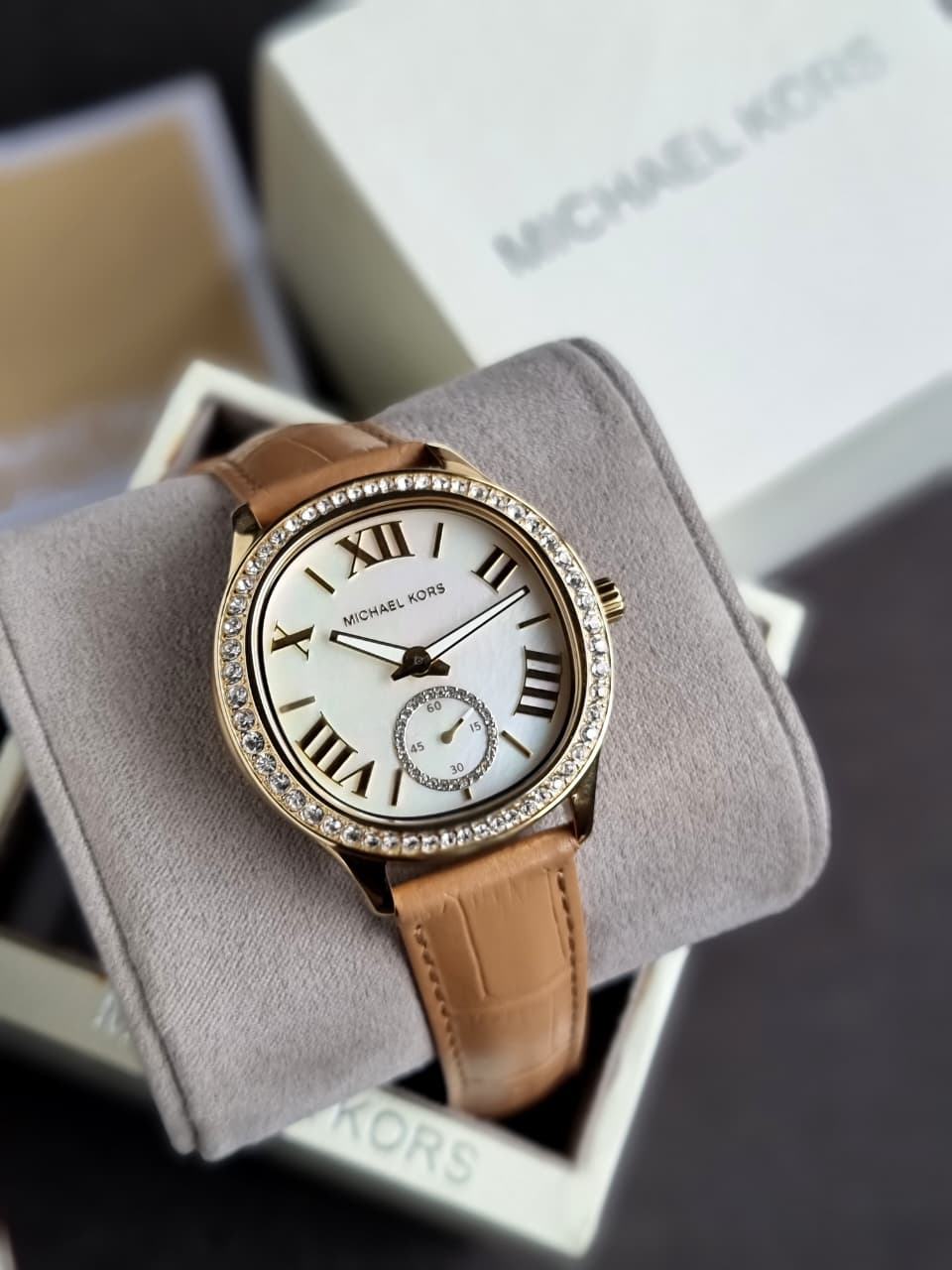 Michael Kors Sage Three-Hand Peanut Croco Embossed Leather Watch mk4819