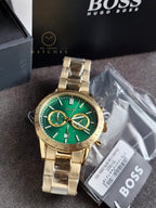 HUGO BOSS Allure Gold Stainless Steel Green Dial Chronograph Quartz Watch for Gents - 1513923