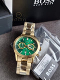 HUGO BOSS Allure Gold Stainless Steel Green Dial Chronograph Quartz Watch for Gents - 1513923