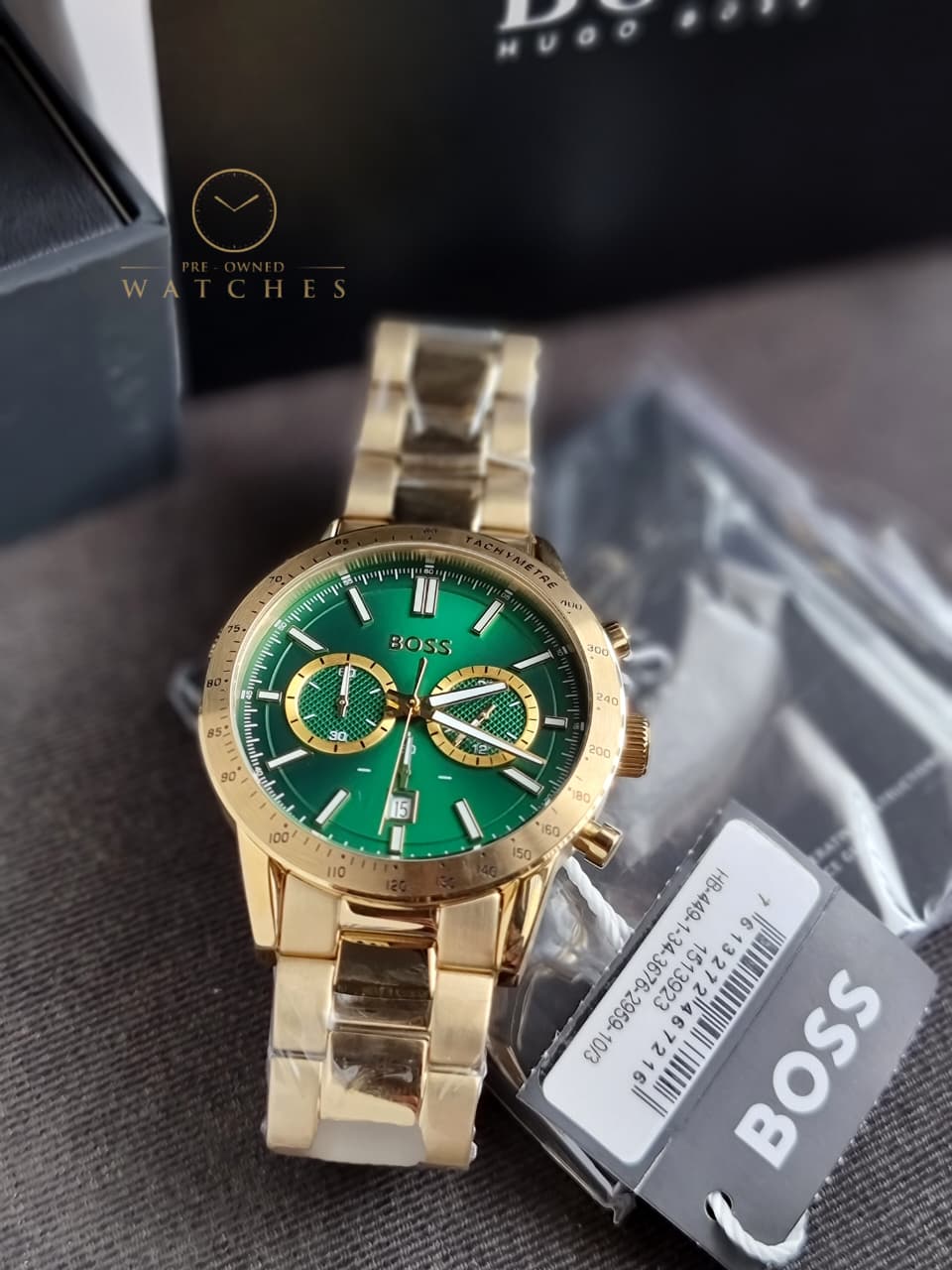 HUGO BOSS Allure Gold Stainless Steel Green Dial Chronograph Quartz Watch for Gents - 1513923
