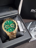 HUGO BOSS Allure Gold Stainless Steel Green Dial Chronograph Quartz Watch for Gents - 1513923