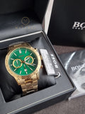 HUGO BOSS Allure Gold Stainless Steel Green Dial Chronograph Quartz Watch for Gents - 1513923