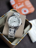 Fossil Bq3885 Ladies Watch Silver Casing White Dial Quartz Watch