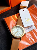 Tory Burch Women Gigi Goldtone Stainless Steel Leather Strap Watch Gift Set -TBW2031