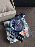 Guess Men’s Quartz Blue Stainless Steel Blue Dial 44mm Watch GW0454G4