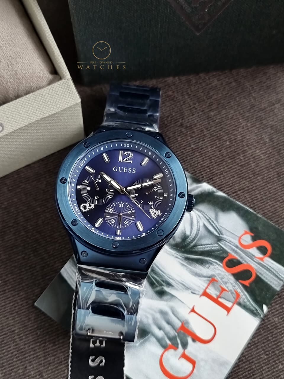Guess Men’s Quartz Blue Stainless Steel Blue Dial 44mm Watch GW0454G4